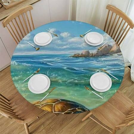

SHERONV Turtle Ocean Beach Round Tablecloth Stain-Resistant Washable 42 -46