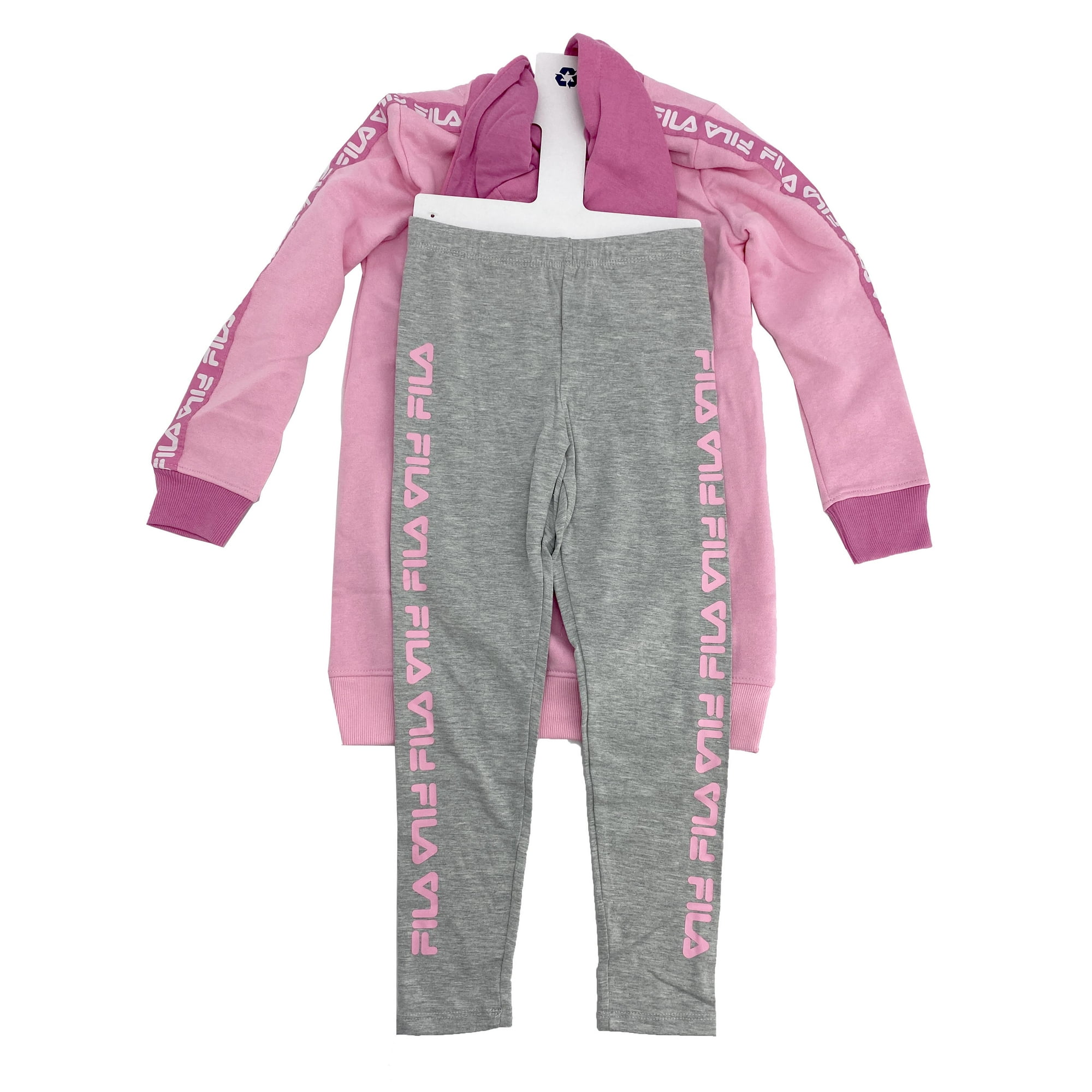 FILA Ensemble Pull a Capuche et Leggings Surdimensionnes pour Filles Rose et Gris Fonce Taille Med 7 8
