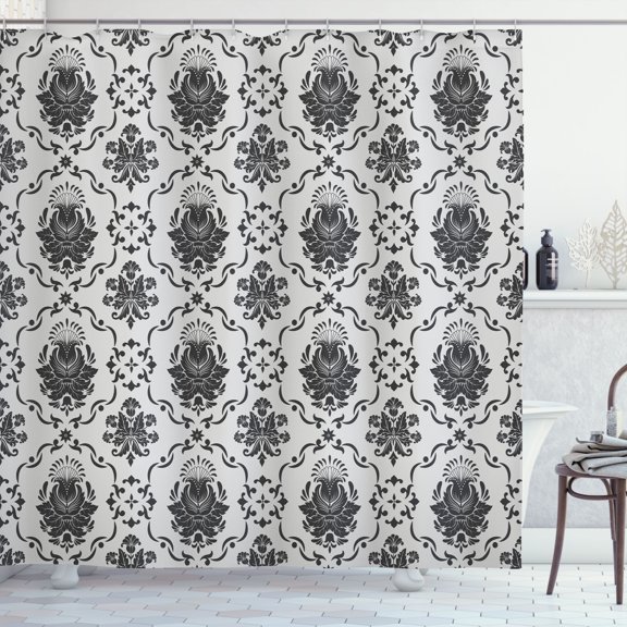 Ambesonne Floral Shower Curtain, Victorian Floral Art Pattern, 69"Wx84"L, Dark Grey