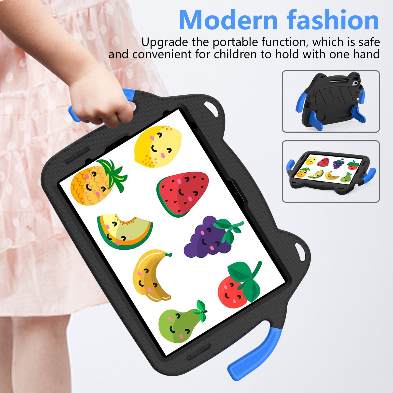 Dteck Cute Kids Case for iPad 10th Generation 10.9 Inch 2022 / iPad Air 5 / iPad Air 4 Silicone Child Proof Boys Girls Case with Built-in Pencil Holder Kickstand Handle Grip for 10.9 Inch iPad,Black