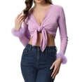 thumbnail image 1 of Unique Bargains Cardigan à Manches Longues avec Nœud devant et Poignets Plumes pour Femmes Violet S, 1 of 5