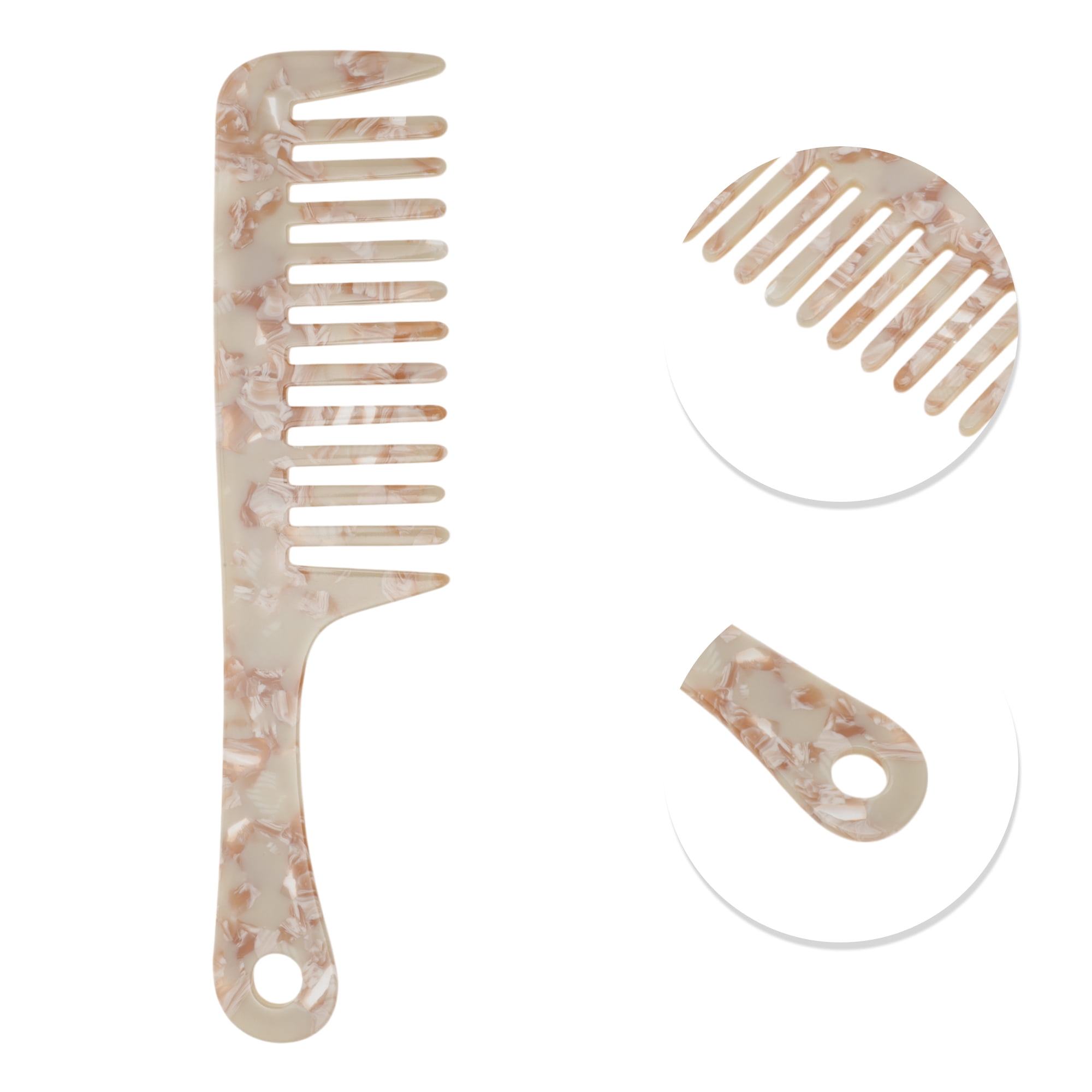 Unique Bargains 1 Pc Marble Handle Hair Comb for All Hair Types Styles Beige, Coffee Color