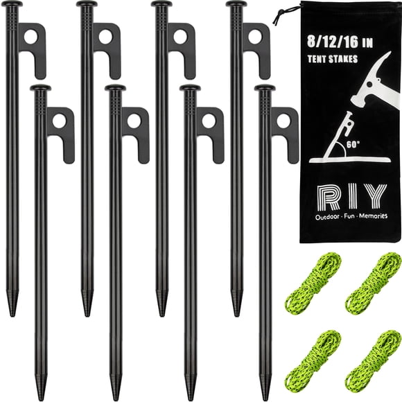 Juego de 8 estacas para tiendas de campaña RIY, metal pesado, acero para acampar, 20 cm