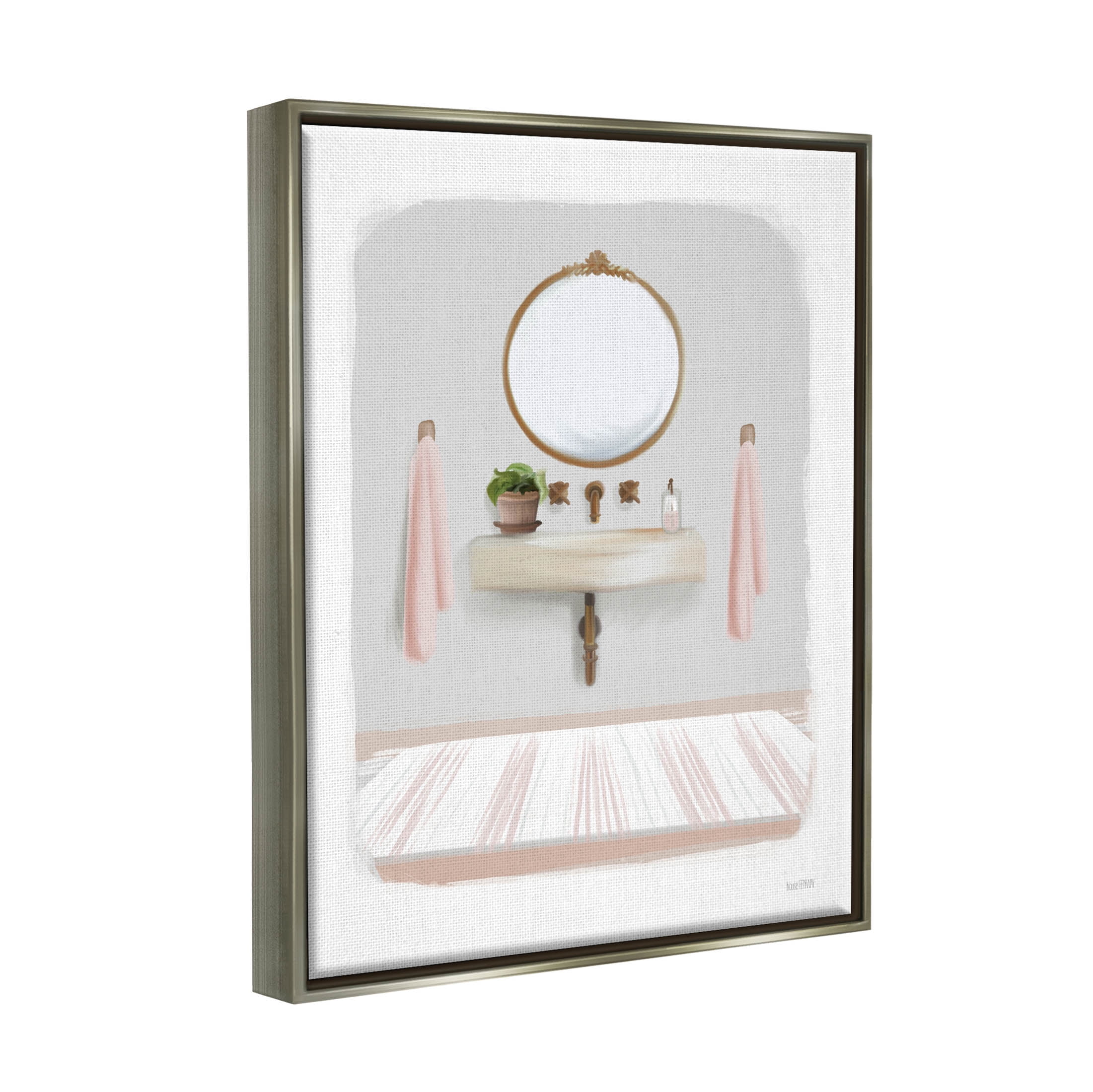 Stupell Industries Cozy Bathroom Sink Scene Graphic Art Luster Gray Floating Framed Canvas Print Wall Art, Design by House Fenway