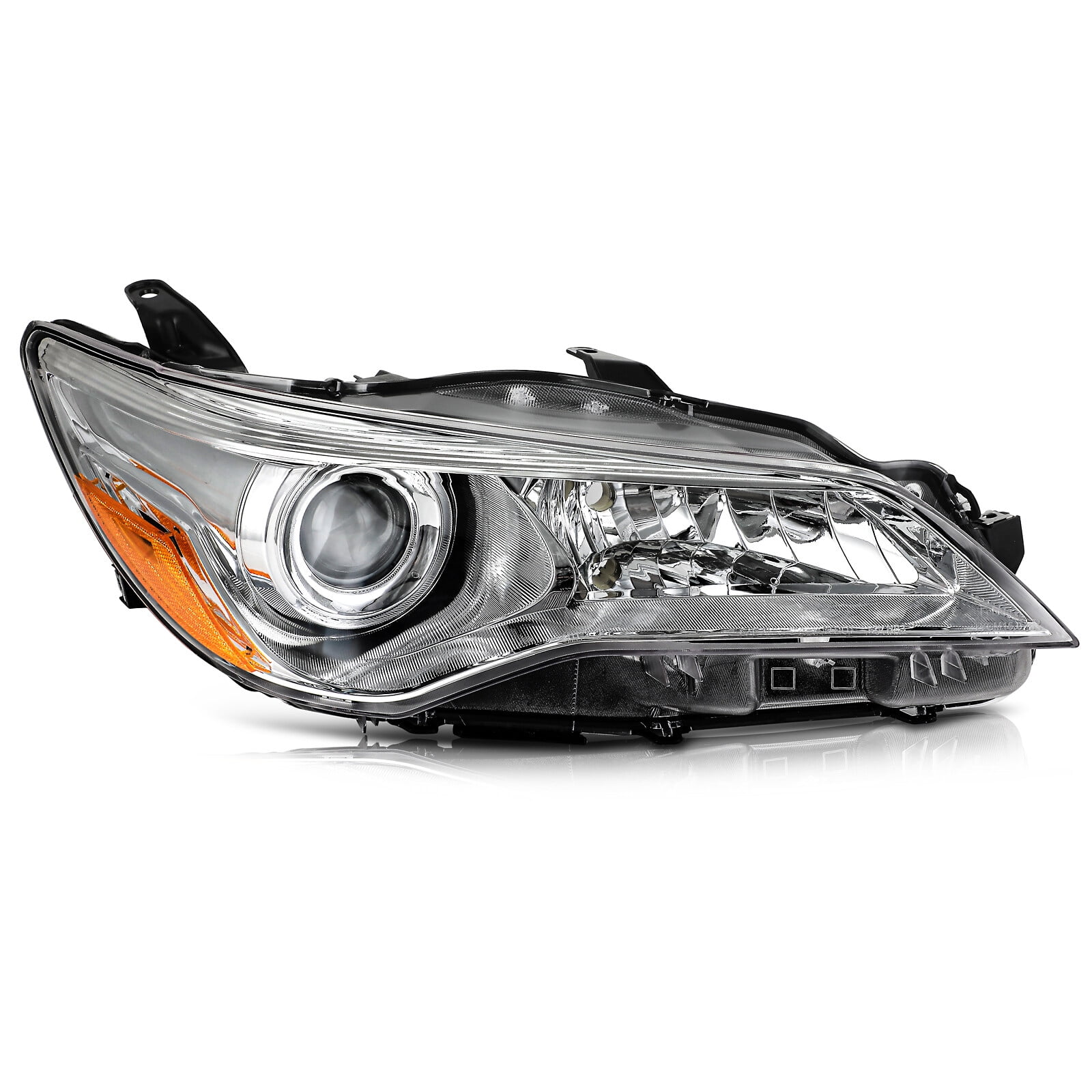 ECCPP Headlight Assembly Compatible For Toyota Camry 2015-2017 Driver and Passenger Side (Clear Lens Chrome Housing Amber Reflector)