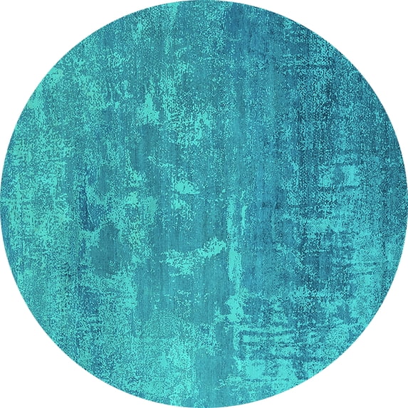 Ahgly Company Machine Washable Indoor Round Oriental Turquoise Blue Industrial Area Rugs, 3' Round