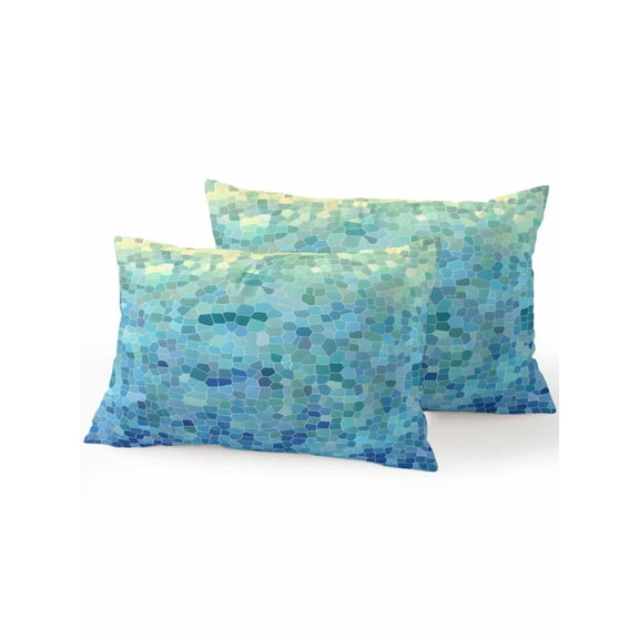 Waterproof Outdoor Throw Pillows with Inserts 12"x20" Set of 2,Turquoise Blue Teal Soft Decorative Pillowcases for Couch Bedroom,Chic Stained Glass Texture Pillow Covers for Sofa Living Room