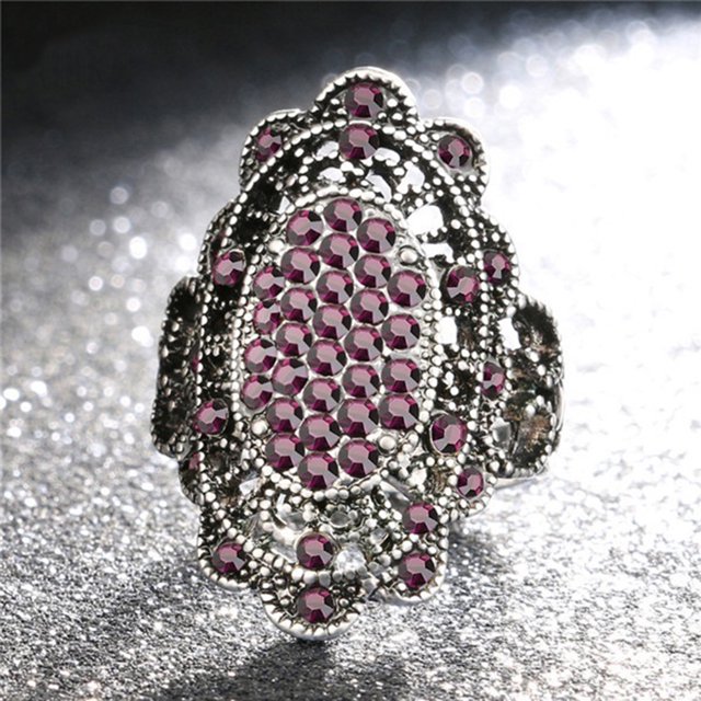 Vintage Femmes Partie Bijoux Ovale Forme Creux Strass Doigt Bague Cadeaux