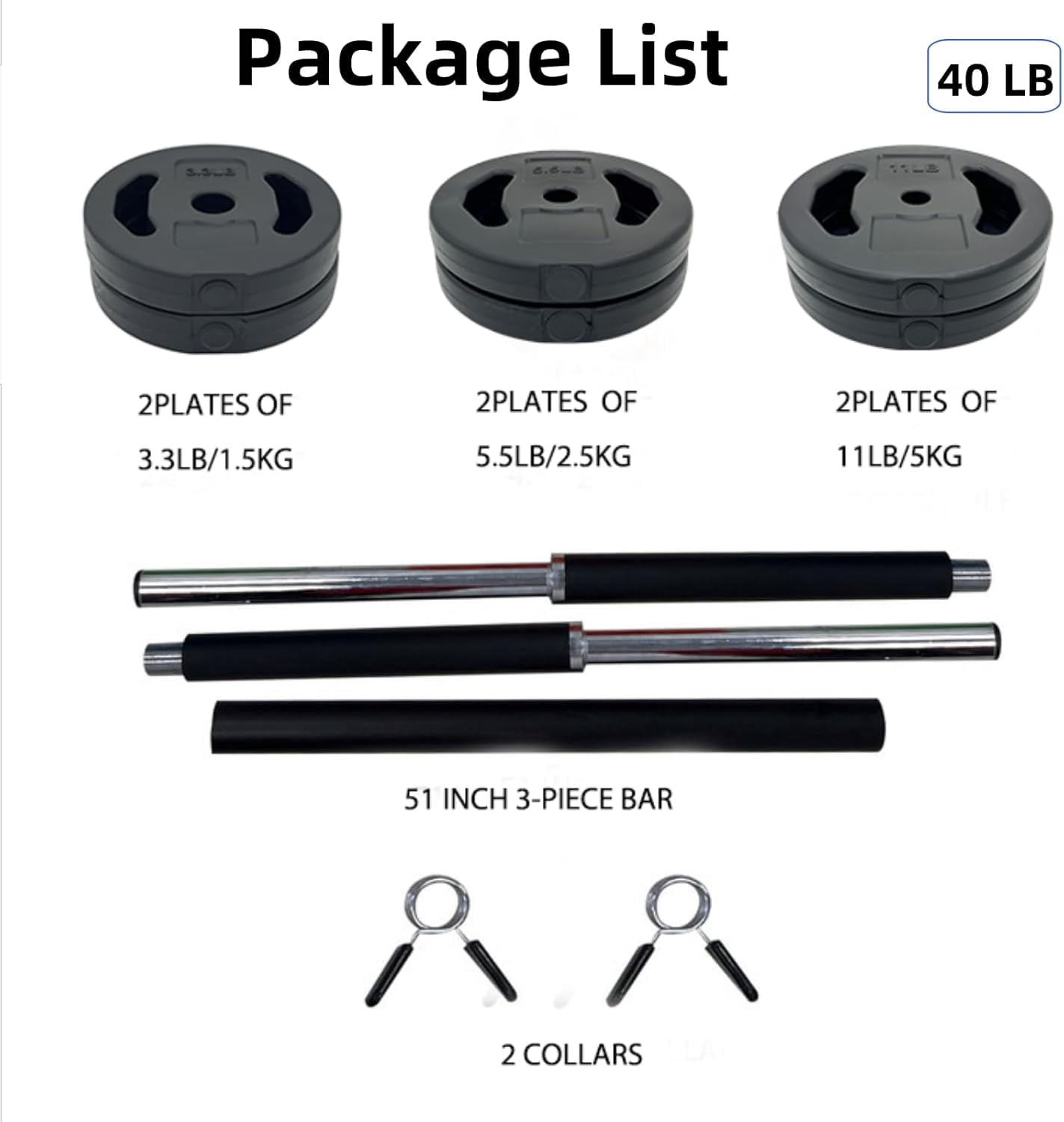 Adjustable Barbell Weight Set, Adjustable Free Weights for Home and Gym Workout，Black