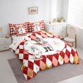 thumbnail image 3 of Manfei Merry Christmas Kids Twin Bedding Sets 7-Piece, Vintage Red Sqaure Abstract Bedding Comforter Set, Nutcracker Mouse Guard Reversible Sheet Sets, Breathable Home Decor, 3 of 7