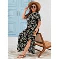 thumbnail image 2 of SHOWMALL Women's Plus Size Maxi Dress with Pockets, Valentine's Day Galentine's Self-Care Gift for Her, Black Ditsy Florals 3X Side Slit Short Sleeve Long Dress, 2 of 7