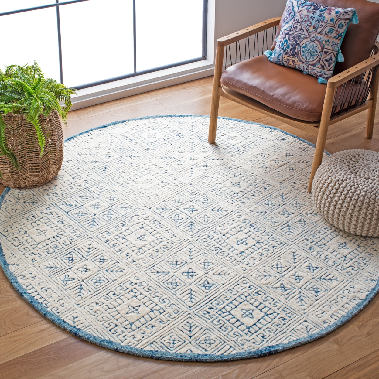 SAFAVIEH Glamour Drummond Geometric Wool Area Rug, Blue/Ivory, 8' x 10'