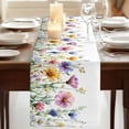 thumbnail image 3 of Colorful Flowers 70 Inch Table Runner, Watercolor Spring Botanical Floral Farmhouse Dresser Scarf Cotton & Linen Tablerunner for Dining/Kitchen Island/Holiday Party Décor 13" x 70", 3 of 9