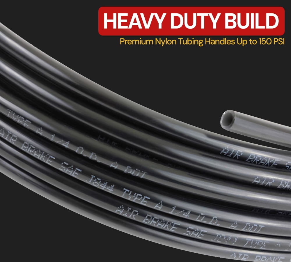 1/4" OD x 500' Black SAE J844 Nylon Air Brake Tubing DOT Compliant | Pneumatic Nylon Air Line Hose for Air Brake System