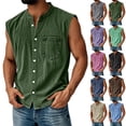 thumbnail image 2 of Mens Sleeveless Button Down Shirts Summer V Neck Washed Muscle Tank Tops Beach Basic T-Shirt Relaxed Fit Vest with Pockets,Army Green,3XL, 2 of 6