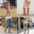 thumbnail image 6 of SMILIN Women's Knee High Cowboy Boots, Embroidered Pointed Toe Tall Western Cowgirl Boots, Camel, Size 8, 6 of 7