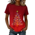 thumbnail image 2 of CLOISE T Shirts for Women Graphic Plus Size Christmas Tree Crew Neck Pullover Short Sleeve Tee Tops Slim Cozy Holiday Travel Outfits 4XL, 2 of 6