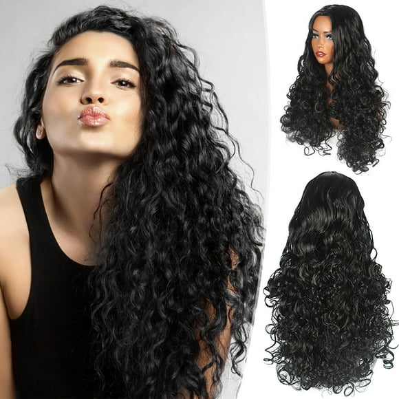 Mefallenssiah Chemical Fiber Wig Black Long Hair Small Curly Head Cover Matte High-Temperature Silk