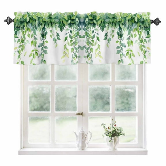 Spring Leaves Vines Kitchen Valances for Windows 60x18 Inch Kitchen Curtains Valances Rod Pocket Pastoral Green Botanical Leaf Bathroom Window Valances for Window Treatment Decor