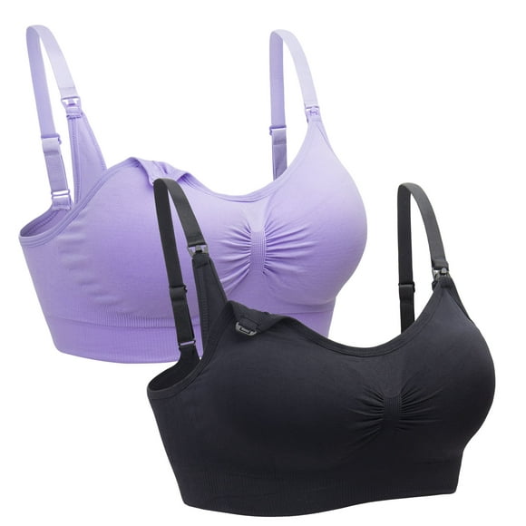 Suekaphin Lot de 2 Soutiens-Gorge d'Allaitement Maternité pour Femmes Enceintes Allaitement Confortables pour Dormir avec Rallonges, Noir+violet, Petit