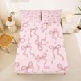 thumbnail image 5 of Manfei Pink Ribbon Bow Full Size Sheets For Girls,Bowknot Heart Print Bed Sheets For Kids,4pcs, 5 of 6