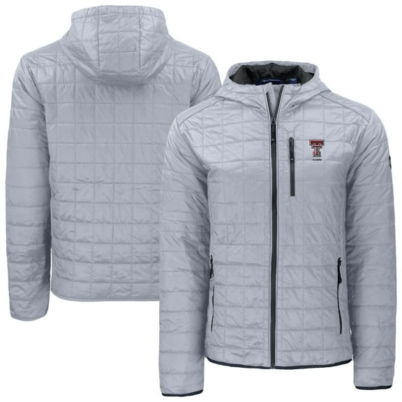Men's-Cutter & Buck Gray Texas Tech Red Raiders Rainier Eco PrimaLoft Hooded Full-Zip Jacket