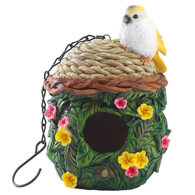 Bewildely Flor pájaro casa colgante loro al aire libre pájaro casa cálido invierno pájaro guarida escultura patio jardín decoración colgante pájaro Artesanía Bewildely HA018988-00