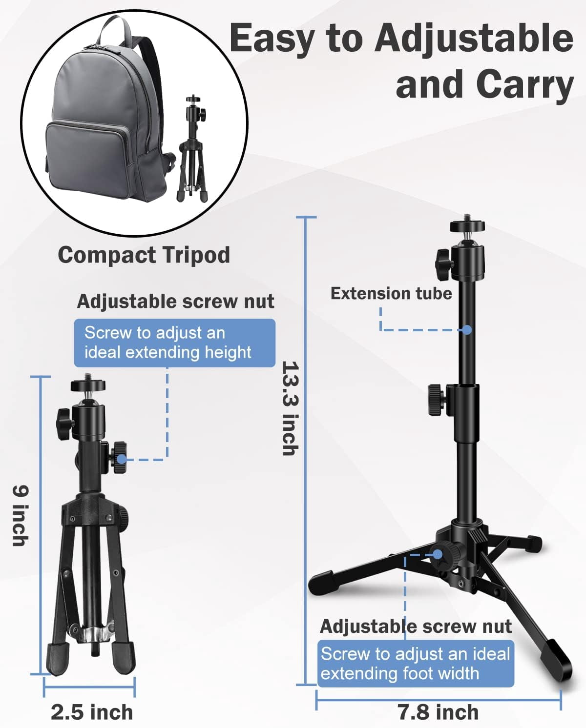 Desktop Webcam Tripod Stand, Extendable Webcam Camera Stand Tripod for Logitech Stream Webcam C925e C922x C922 C930e C930 C920 C615 and Other Devices with 1/4" Thread