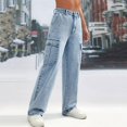 thumbnail image 2 of Pantalones Slim Fit Gibobby de calle de cintura alta para Mujer vaqueros con bolsillos grandes azul XS, 2 of 5