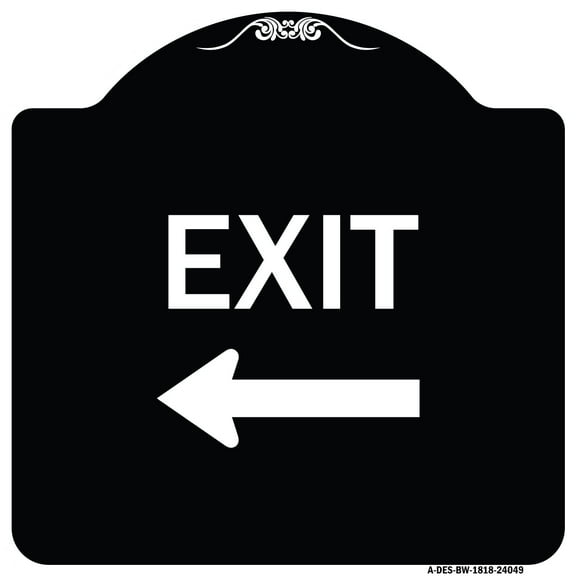 SignMission Designer Series Sign - Exit (With Left Arrow) 2 | Black & White 18" X 18" Heavy-Gauge Aluminum Architectural Sign | Protect Your Business & Municipality | Made in the USA