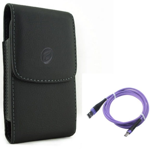 Leather Case Belt Clip w Purple 10ft USB Cable for Samsung Galaxy A53 5G,A33 5G Phones - Holster Cover Pouch Vertical, Type-C Charger Cord Power Wire