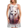 thumbnail image 1 of Easygdp White Red Cat Couple para Vestido Transpirable de Mujer, Vestido Suelto de Manga Corta con Pliegues y Bolsillos para el Verano, 1 of 7