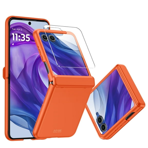 Yosen For Motorola Razr 2025 Case, with Hinge Protection & Built-in Screen Protector, Slim Full-Body Rugged Anti-Scratch Shockproof Protection Phone Case for Razr 2025-Orange