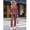 thumbnail image 5 of Ekouaer Waffle Knit Lounge Sets for Women Long Sleeve Pajamas Set with Pockets 2 Pieces Outfits Top and Pants, 5 of 6