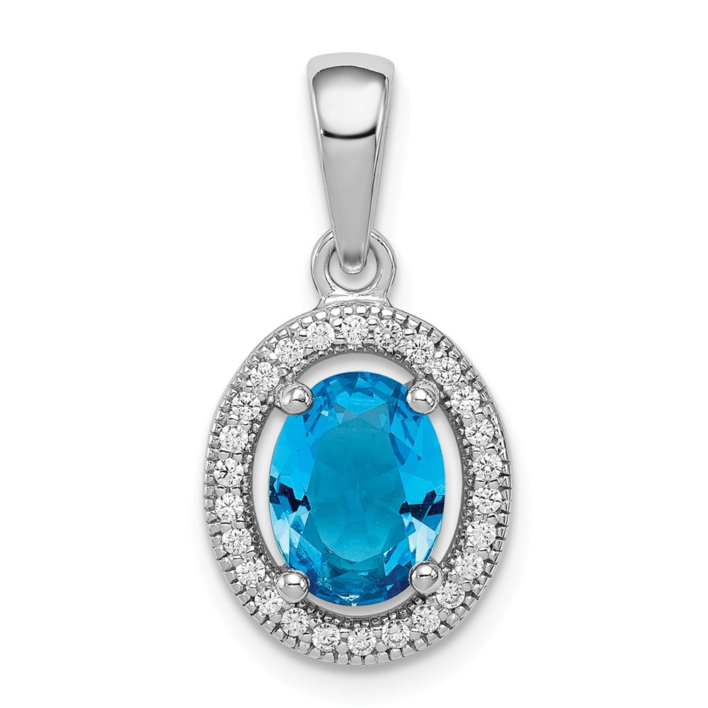 Solid 925 Sterling Silver Blue and Clear CZ Cubic Zirconia Pendant Charm Solid 925 Sterling Silver Blue and Clear CZ Cubic Zirconia Pendant Charm