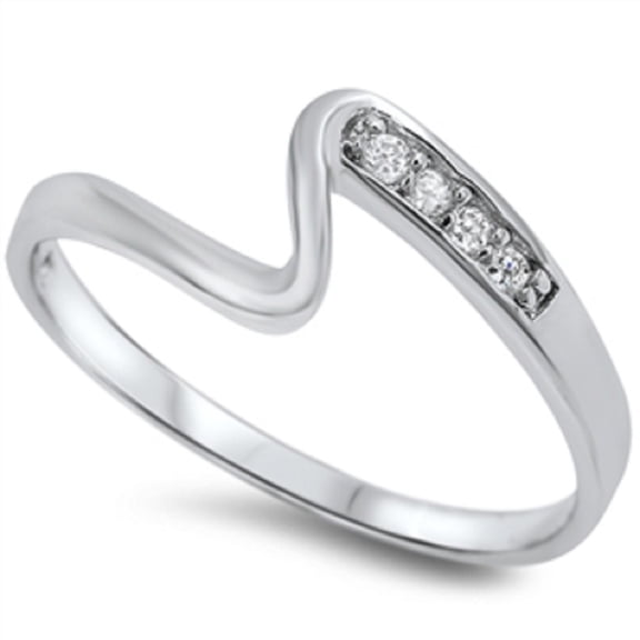 Channel Set Clear CZ Curvy Design Ring Sterling Silver Size 4
