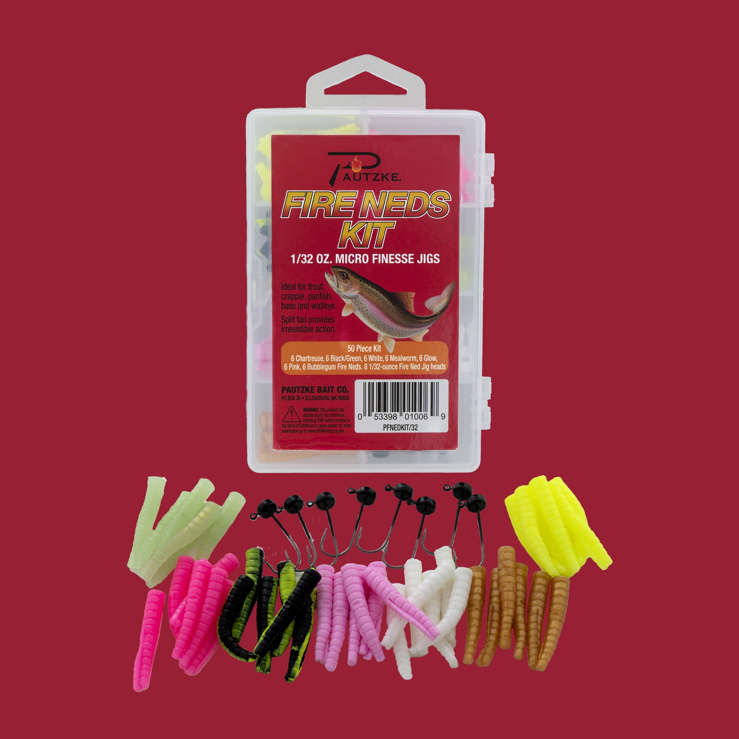 Pautzke Fire Ned 1/32 Fishing Kit with Split Tail Jig for Multi