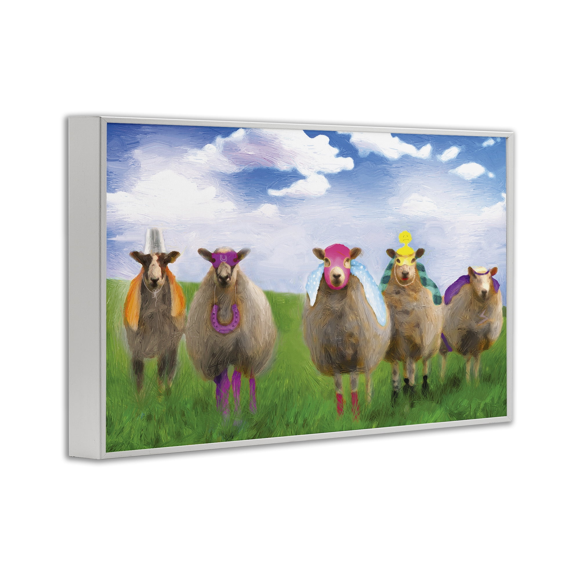Stupell Industries Superhero Sheep in Field Animals & Insects Painting White Framed Art Print Wall Art, 30 x 20