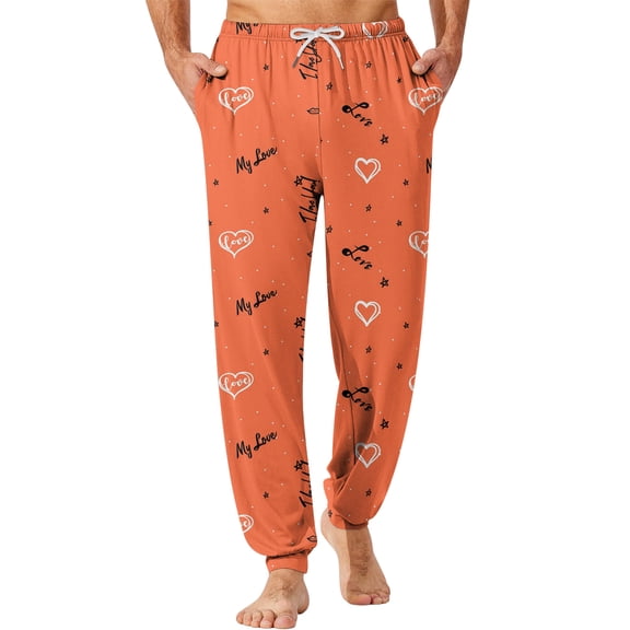 Fgvctg Valentine's Day Pajama Pants for Men Lightweight Elastic Bottom Sleepwear Pajamas Pant Soft Heart Print High Waisted Pj Fall Spring Drawstring Lounge Pants with Pockets White M