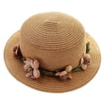 thumbnail image 1 of Sombrero de verano para mujer, con circunferencia de 56 a 58 cm, con guirnalda, para playa, exterior, plano, protector solar, plegable, de paja, 1 of 5