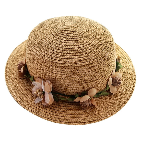 56-58cm hat circumference, women's summer sun hat garland beach outdoor flat top hat sunscreen foldable straw hatKhaki
