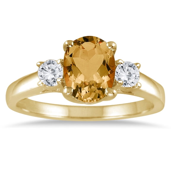 SZUL Women's 1 3/4 Carat Citrine and Diamond Three Stone Ring 14K Yellow Gold