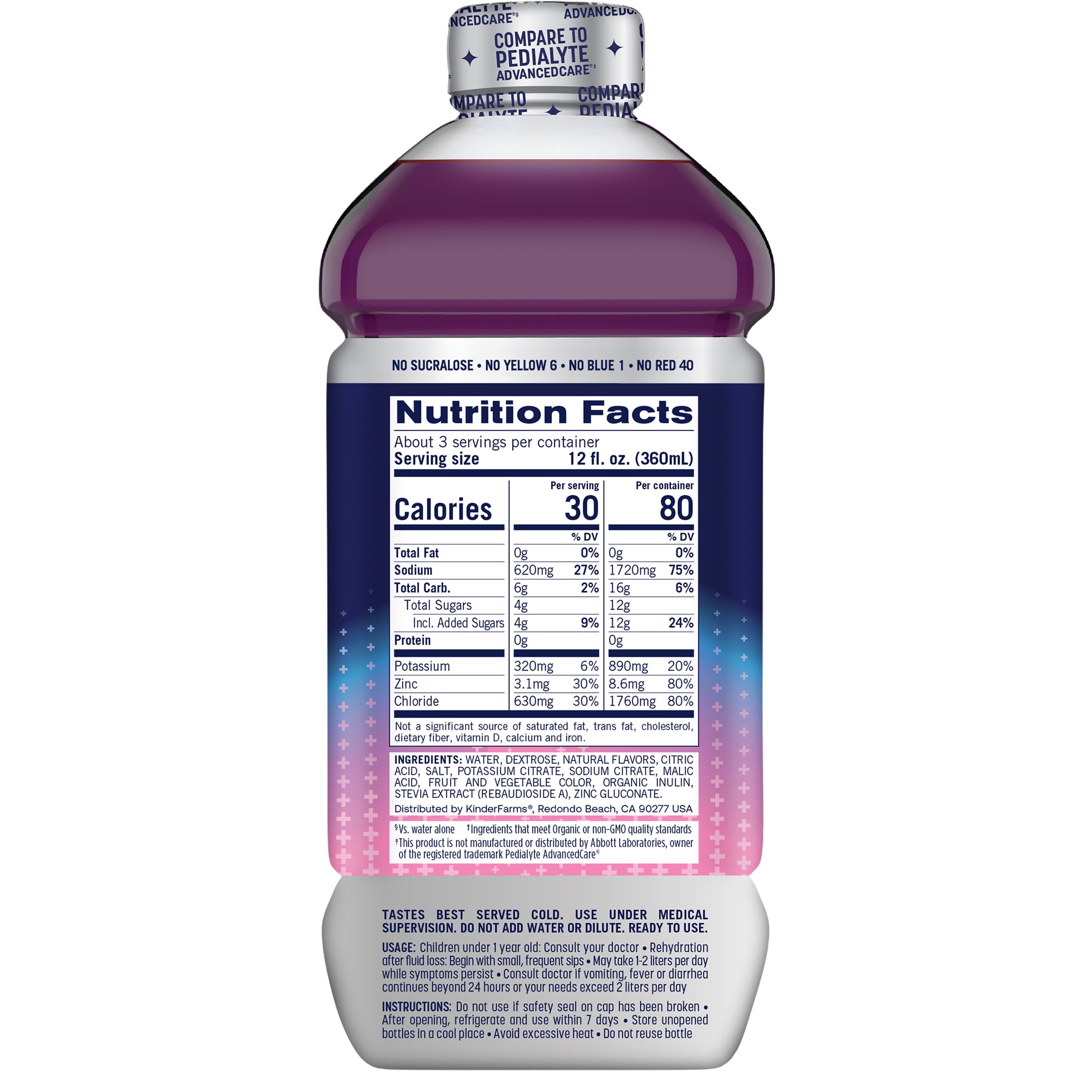 Kinderfarms KinderLyte Electrolyte Solution Drink for Kids & Adults, Wild Berry, 33.8 fl oz Bottle