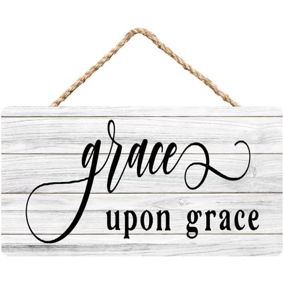Rustic Wooden Sign Decor - Grace Upon Grace - Wood Plaque Home & Office Inspirational Gifts Hanging Wall Signs 6x12 IN