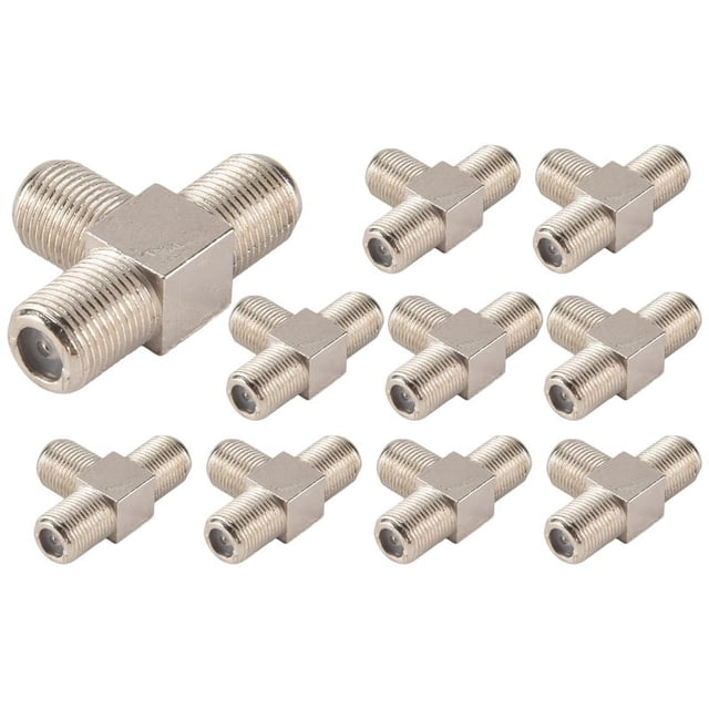 Paquete de 10 Combinaciones Divisores Cable Coaxial Tipo F 3 VíAs Hembra a Hembras para Video VCR Antena TV SatéLite, Plateado