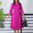 thumbnail image 3 of AURA Womens V Neck Pleated Midi Dress Puff Sleeve High Waist A Line Elegant Work Office Fall Dress with Zipper, 3 of 10