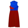 thumbnail image 6 of YONGHS Kids Girls Sparkly Color Block Ballet Lyrical Dance Dress Sleeveless Sheer Mesh Dresses Red&Royal Blue 12, 6 of 7
