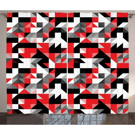 Red And Black Curtains 2 Panels Set Abstract Geometric Half
