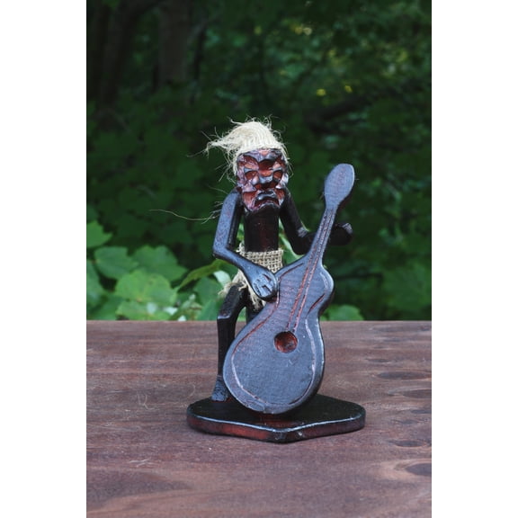 Handmade Wooden Primitive Tribal Cello Dude Figurine Statue Funny Sculpture Tiki Bar Handcrafted Unique Gift Decor Accent Figurine Hand Carved