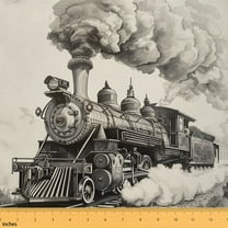 Manfei Vintage Steam Engine Fabric by the Yard (1 Yard), Retro Train Decorative Fabric by the Yard, Transportation Sewing & Crafting Fabric